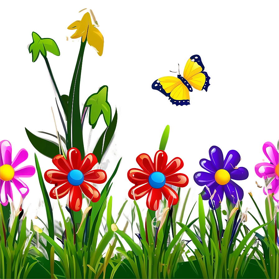 Cartoon Grass With Flowers Side Png Klf PNG
