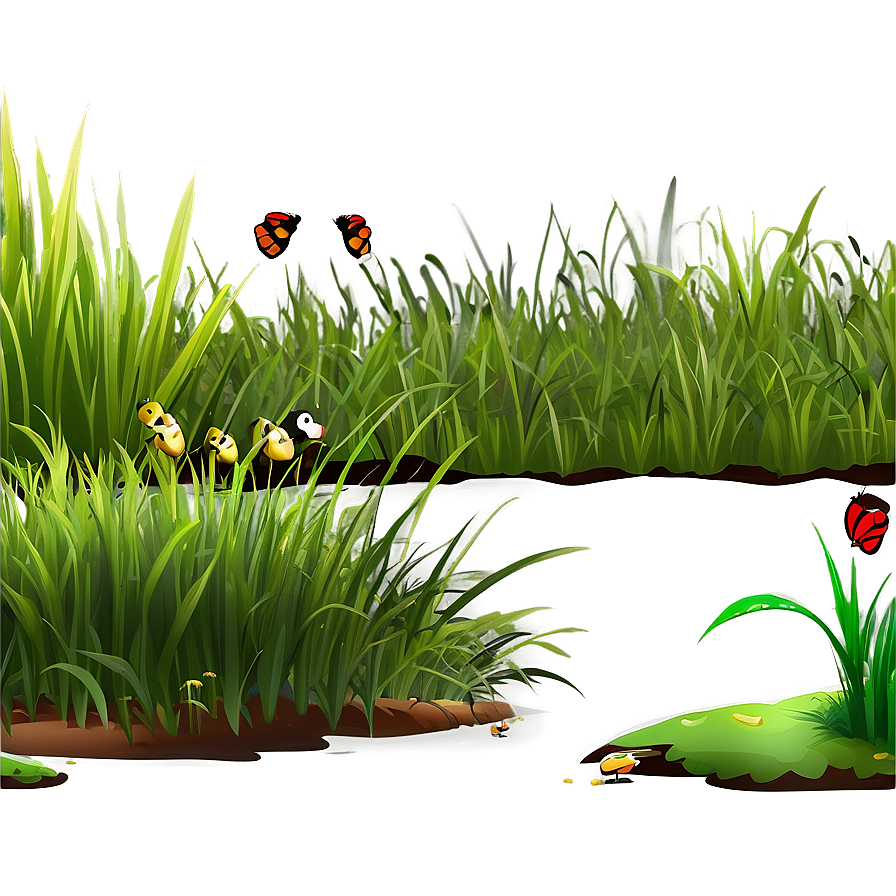 Cartoon Grass With Insects Png Fej52 PNG