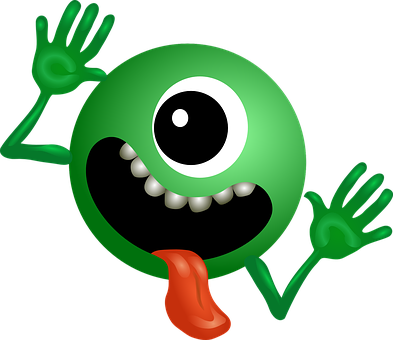 Cartoon Green Alien Sticking Out Tongue PNG