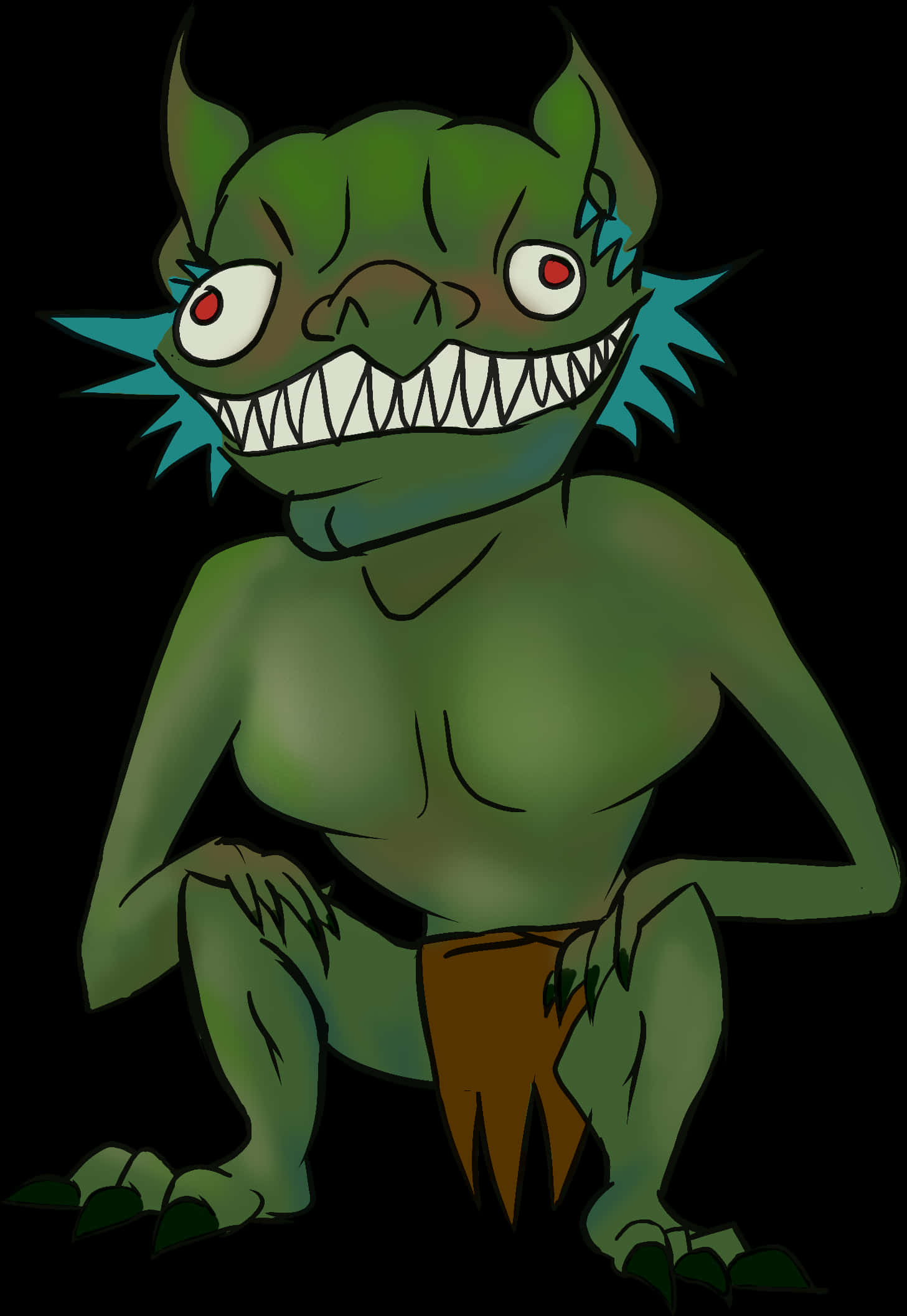 Cartoon Green Goblin Crouching PNG