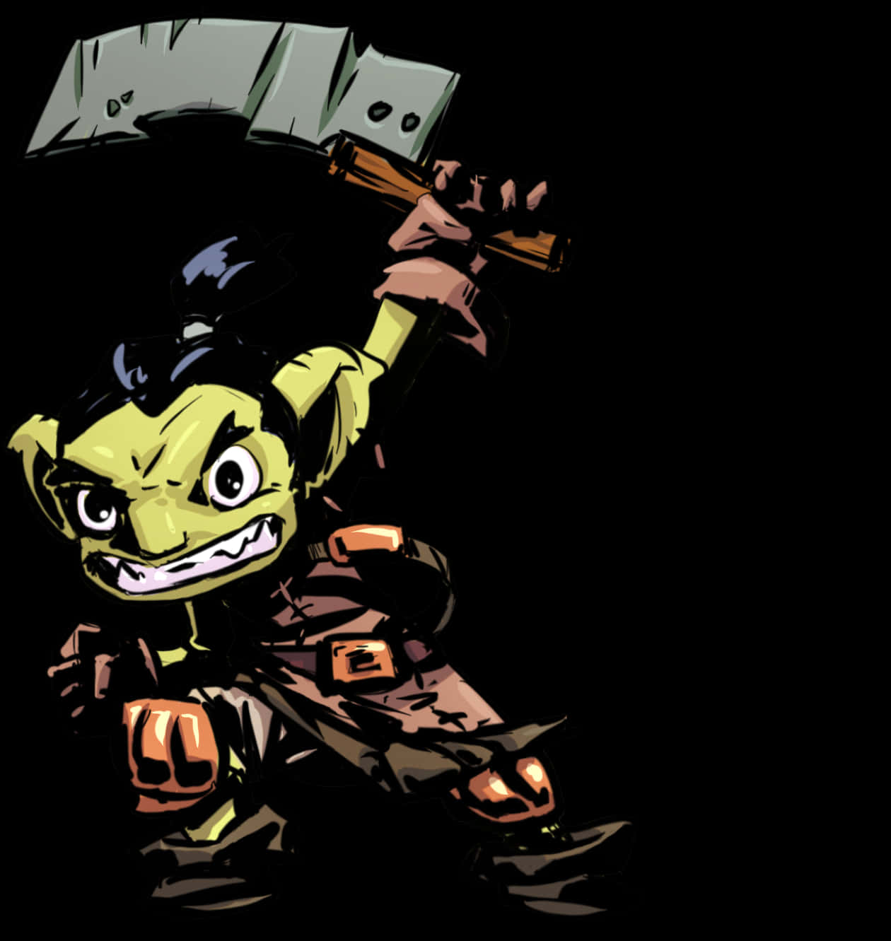 Cartoon Green Goblin Holding Hammer PNG