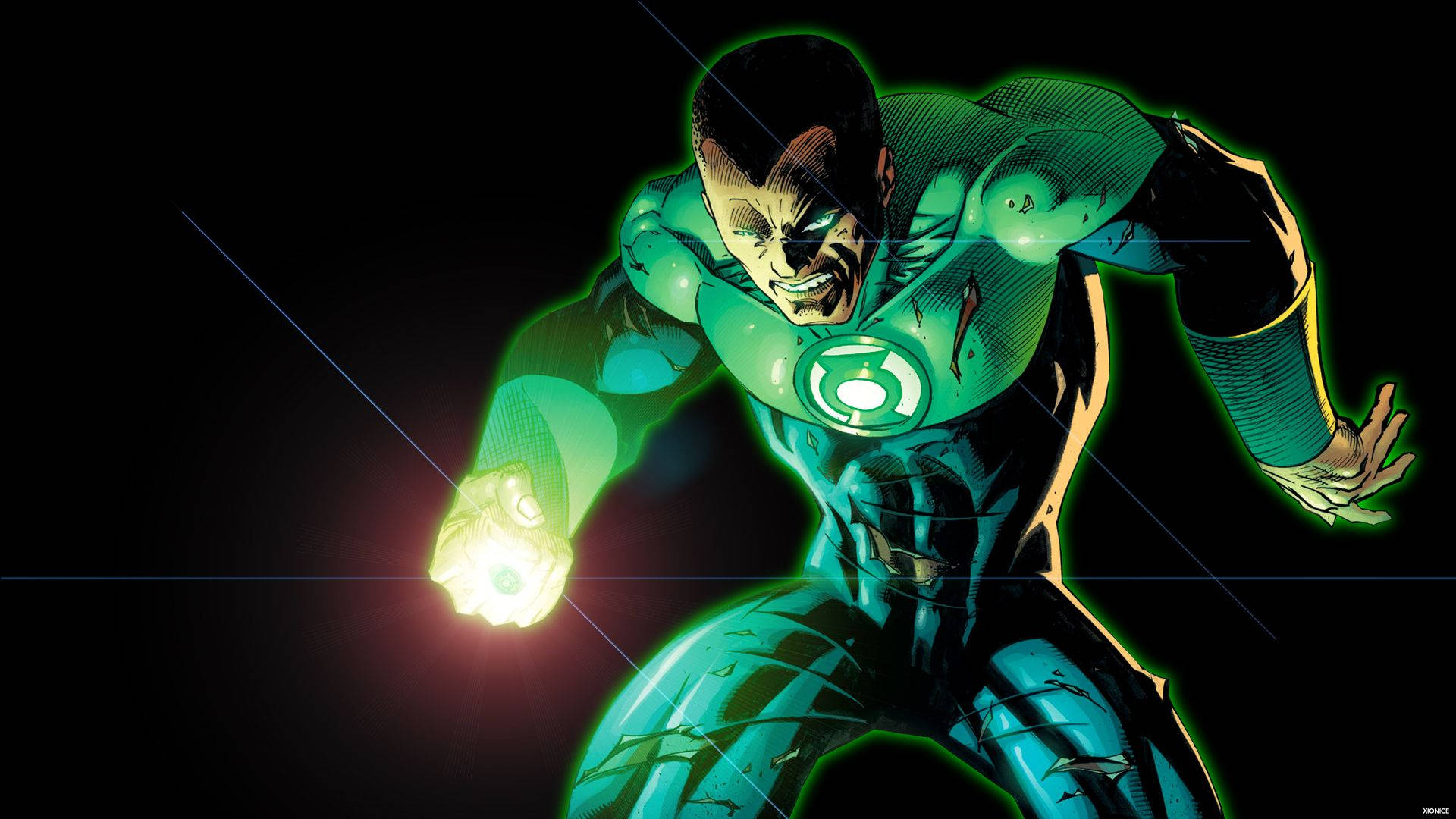 Cartoon Green Lantern In Black Background