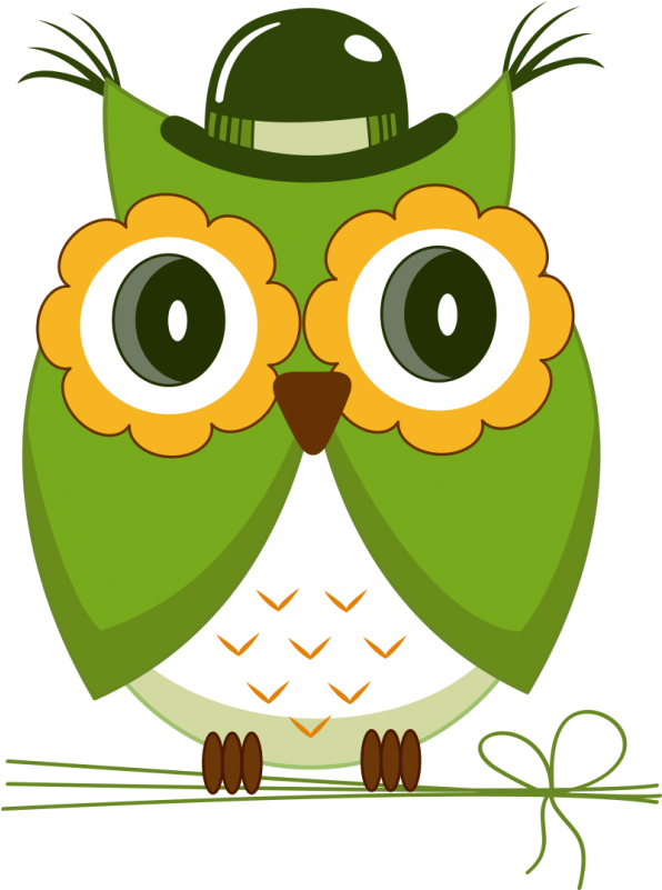 Cartoon Green Owlwith Hat PNG