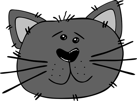 Cartoon_ Grey_ Cat_ Face_ Vector PNG