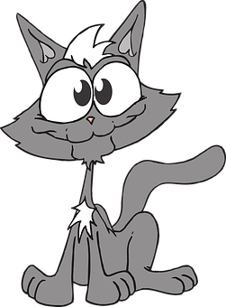 Cartoon Grey Cat Sitting PNG