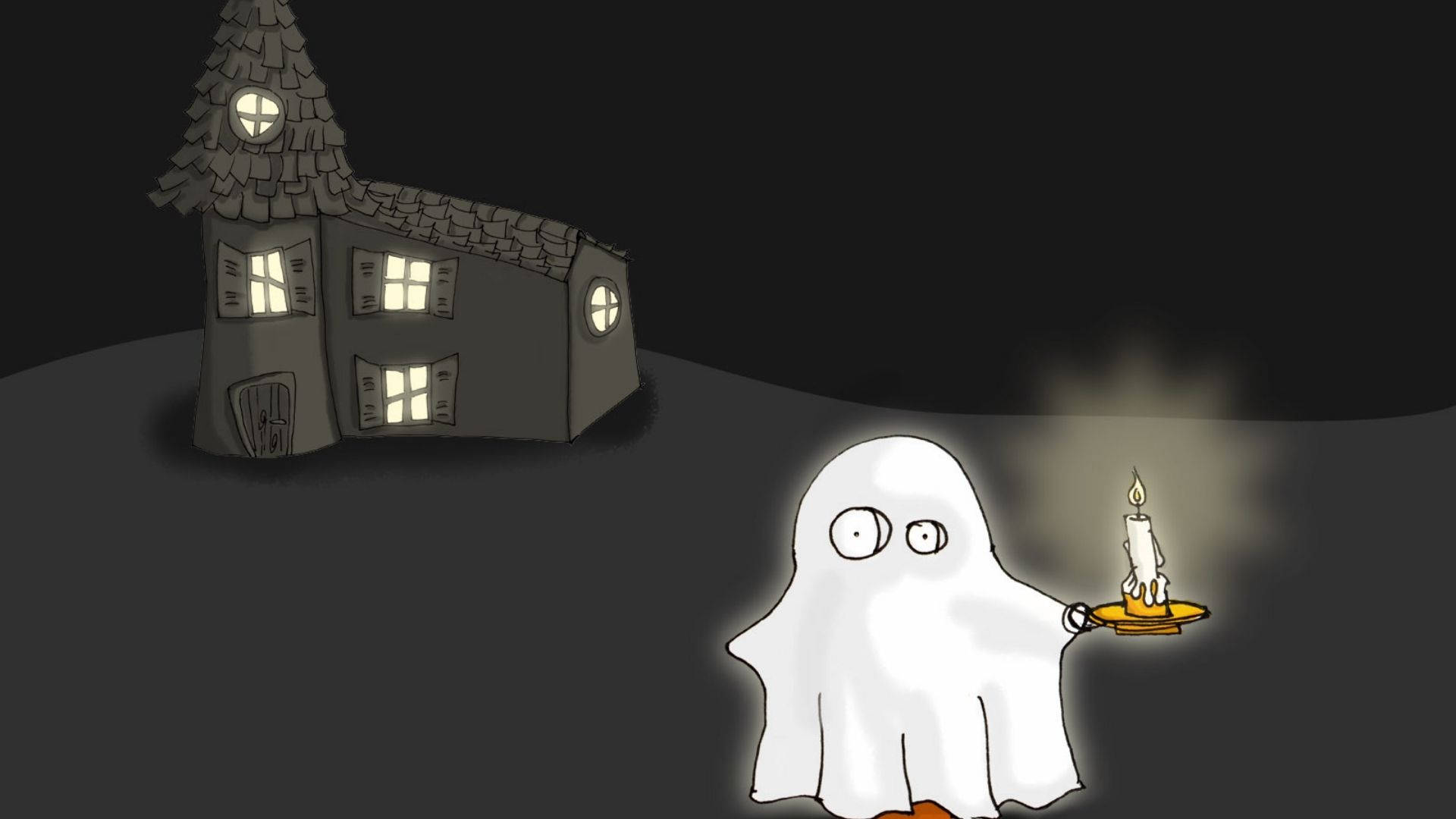 Cartoon Halloween Ghost With A Candle Wallpaper