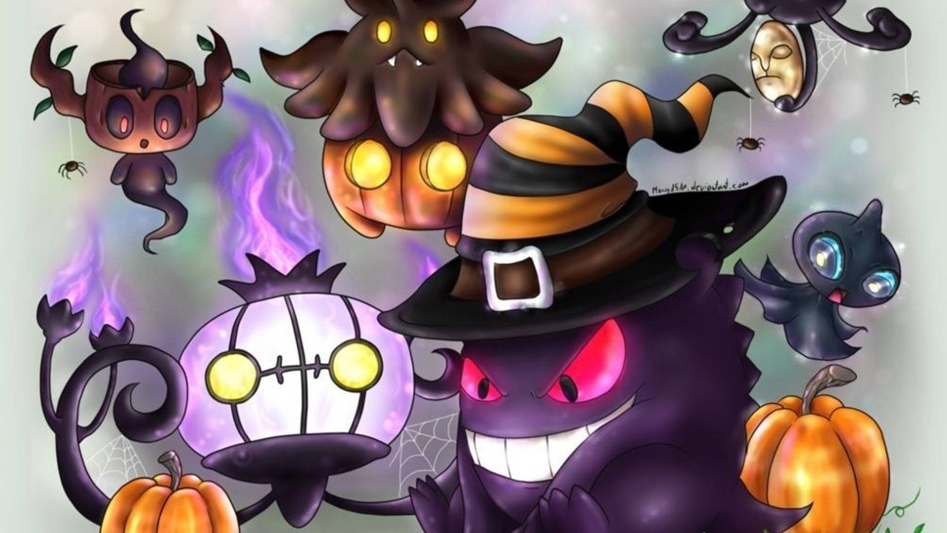Cartoon Halloween Gleaming Witches Wallpaper