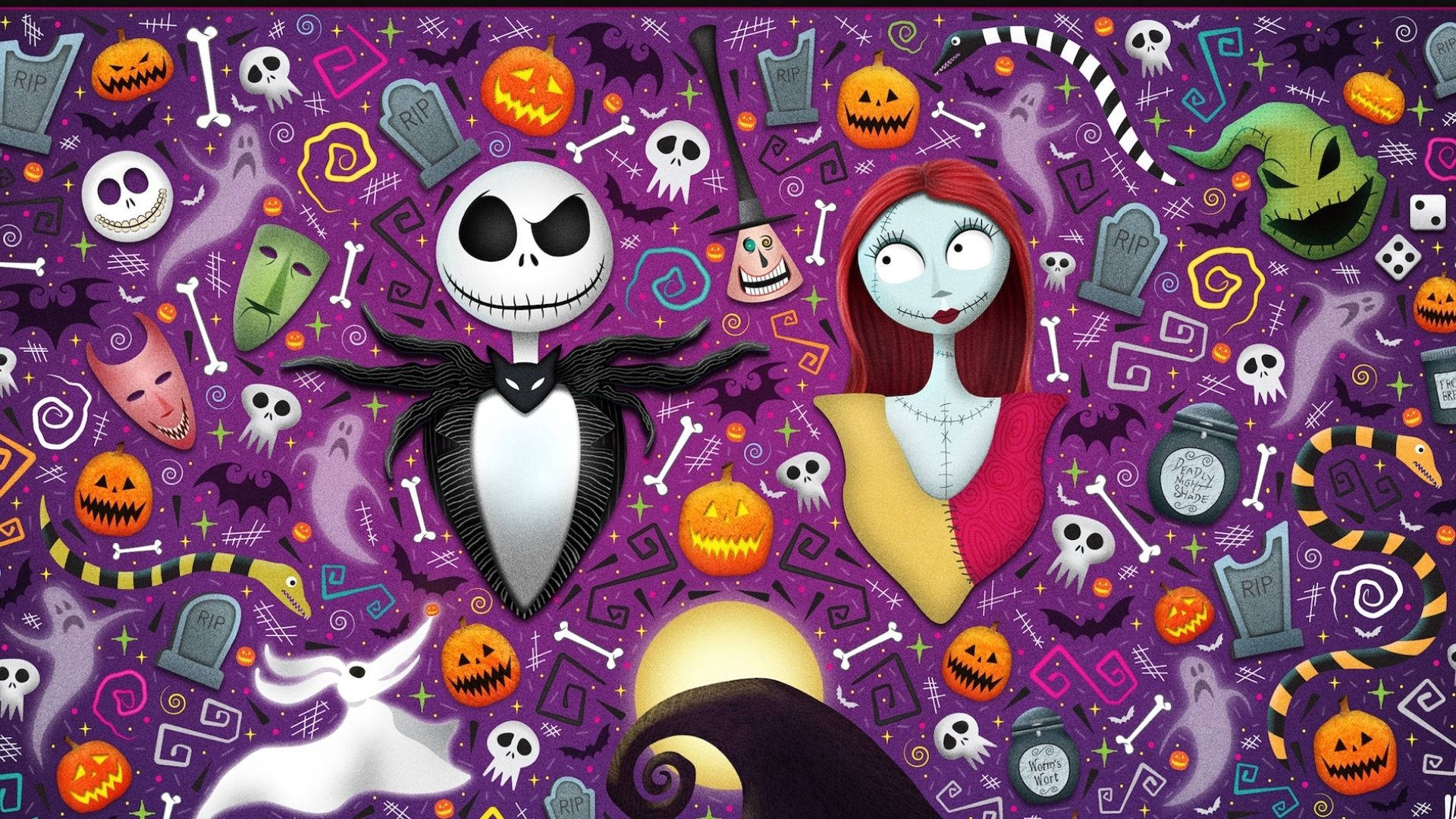 Cartoon Halloween Jack Skellington And Sally Wallpaper
