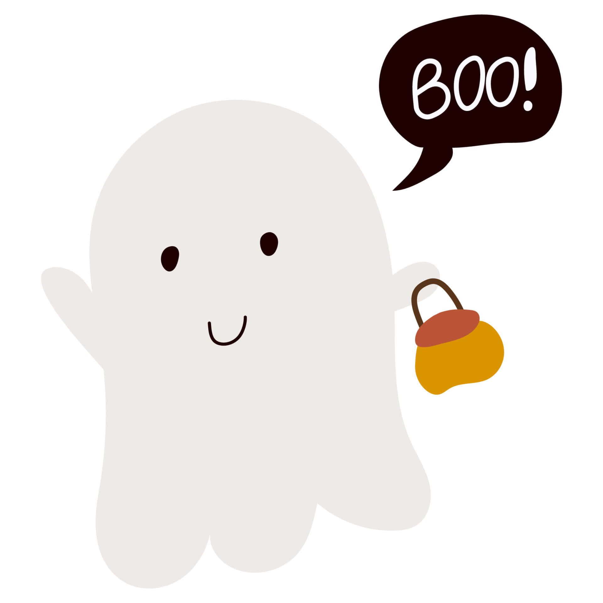 A Cartoon Ghost With A Bag And A Speech Bubble