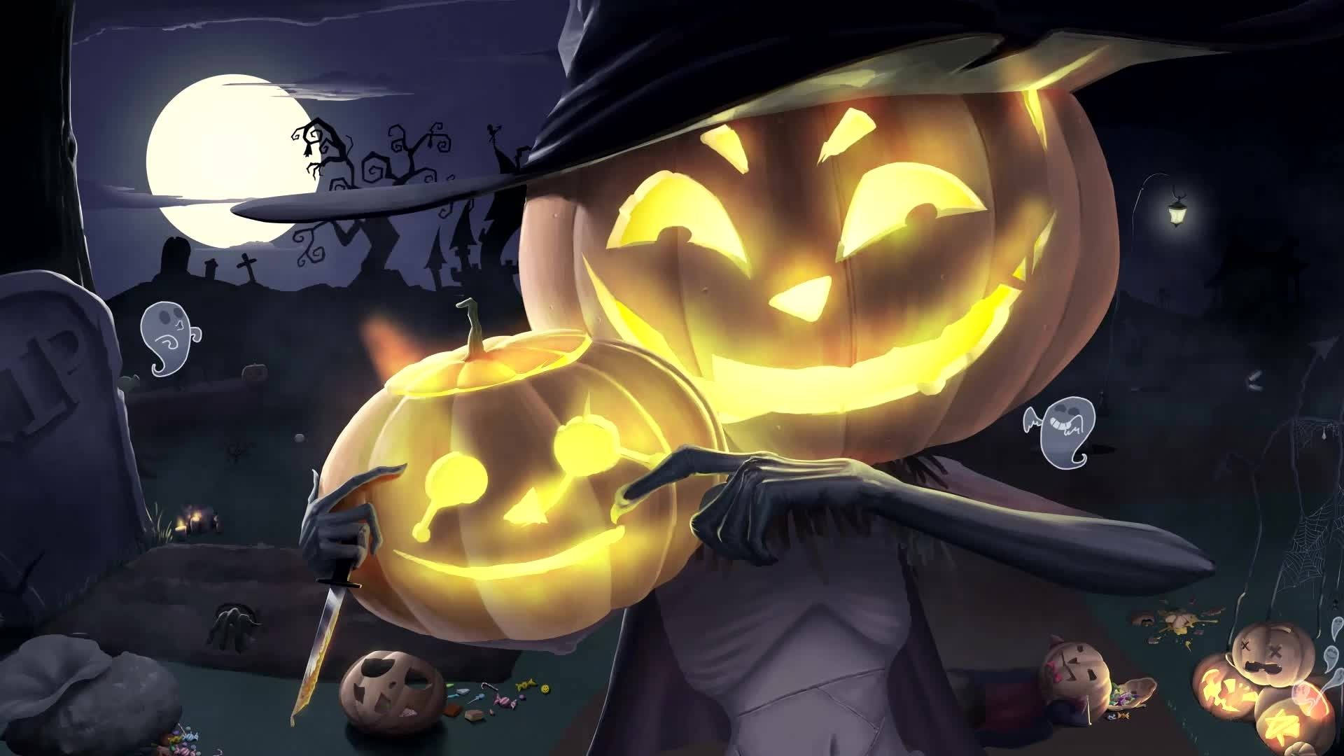 Cartoon Halloween Witch Pumpkin Wallpaper