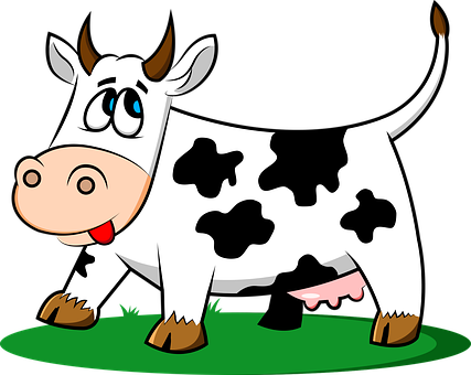 Cartoon Happy Cow Standingon Grass PNG
