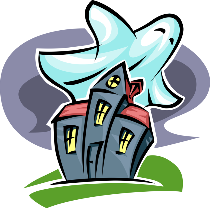 Cartoon Haunted Housewith Ghost PNG
