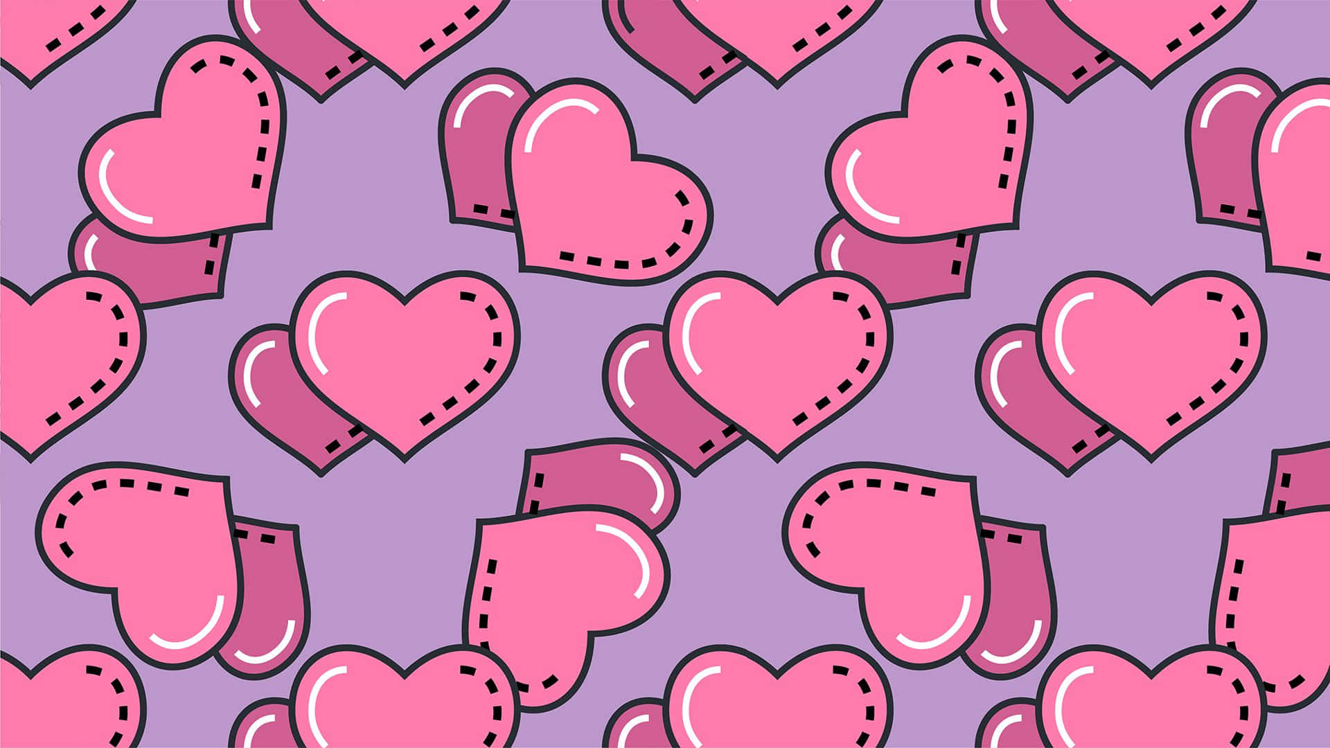 Whimsical Cartoon Heart in Vibrant Pink and Purple Tones Wallpaper