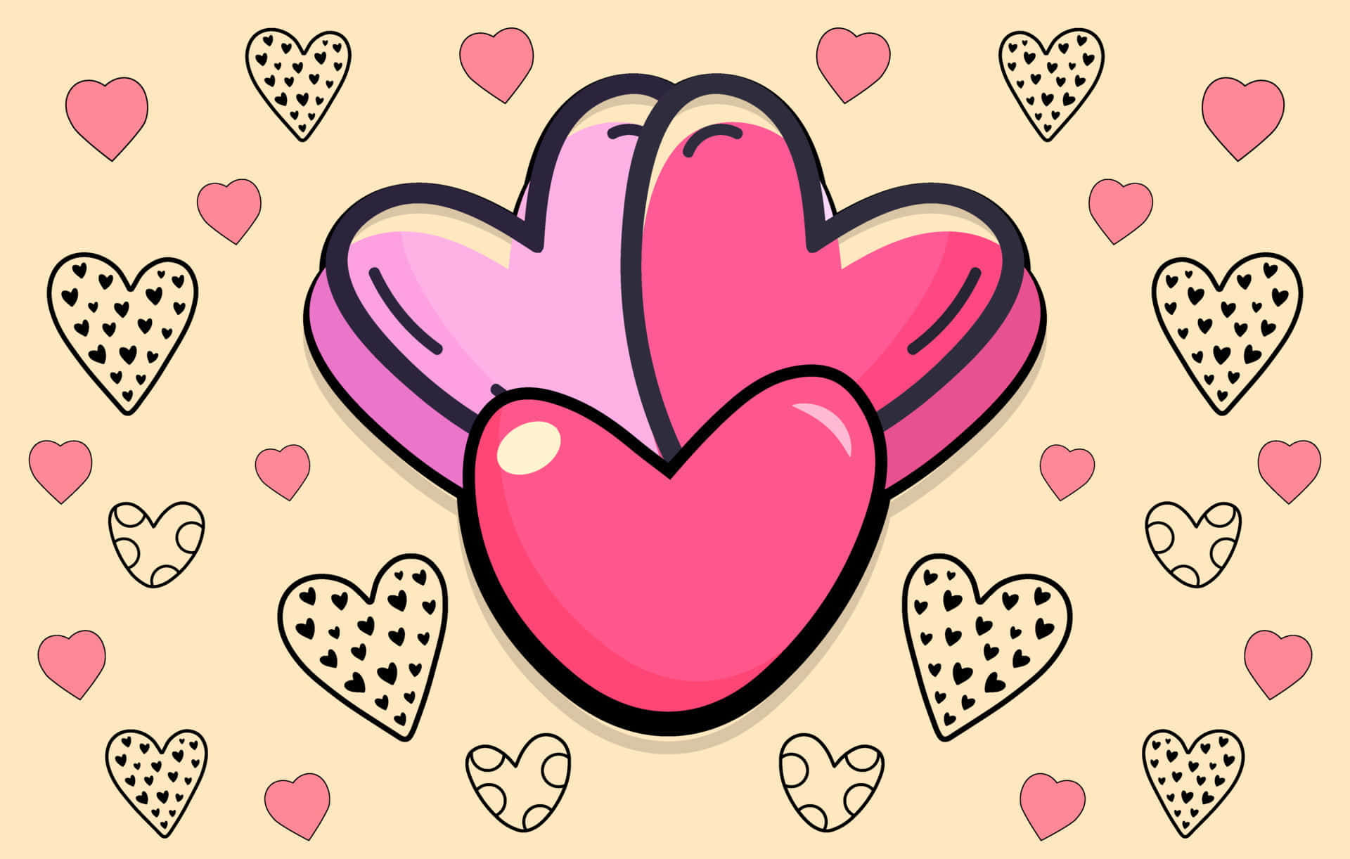 Cartoon Hearts Aesthetic Love Pattern Wallpaper