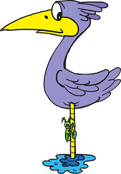 Cartoon Heron Standing In Water PNG