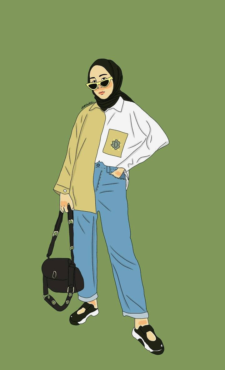 Cartooncon Fondo Verde De Hijab. Fondo de pantalla