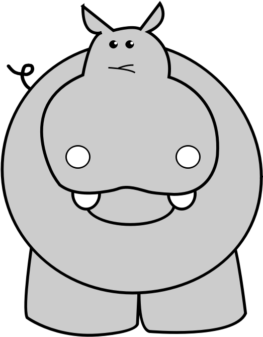 Cartoon Hippo Standing Gray Background PNG
