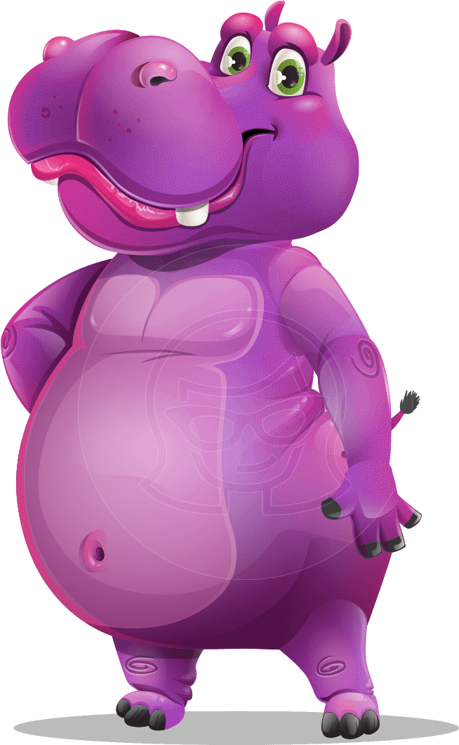 Cartoon Hippo Standing Pose PNG