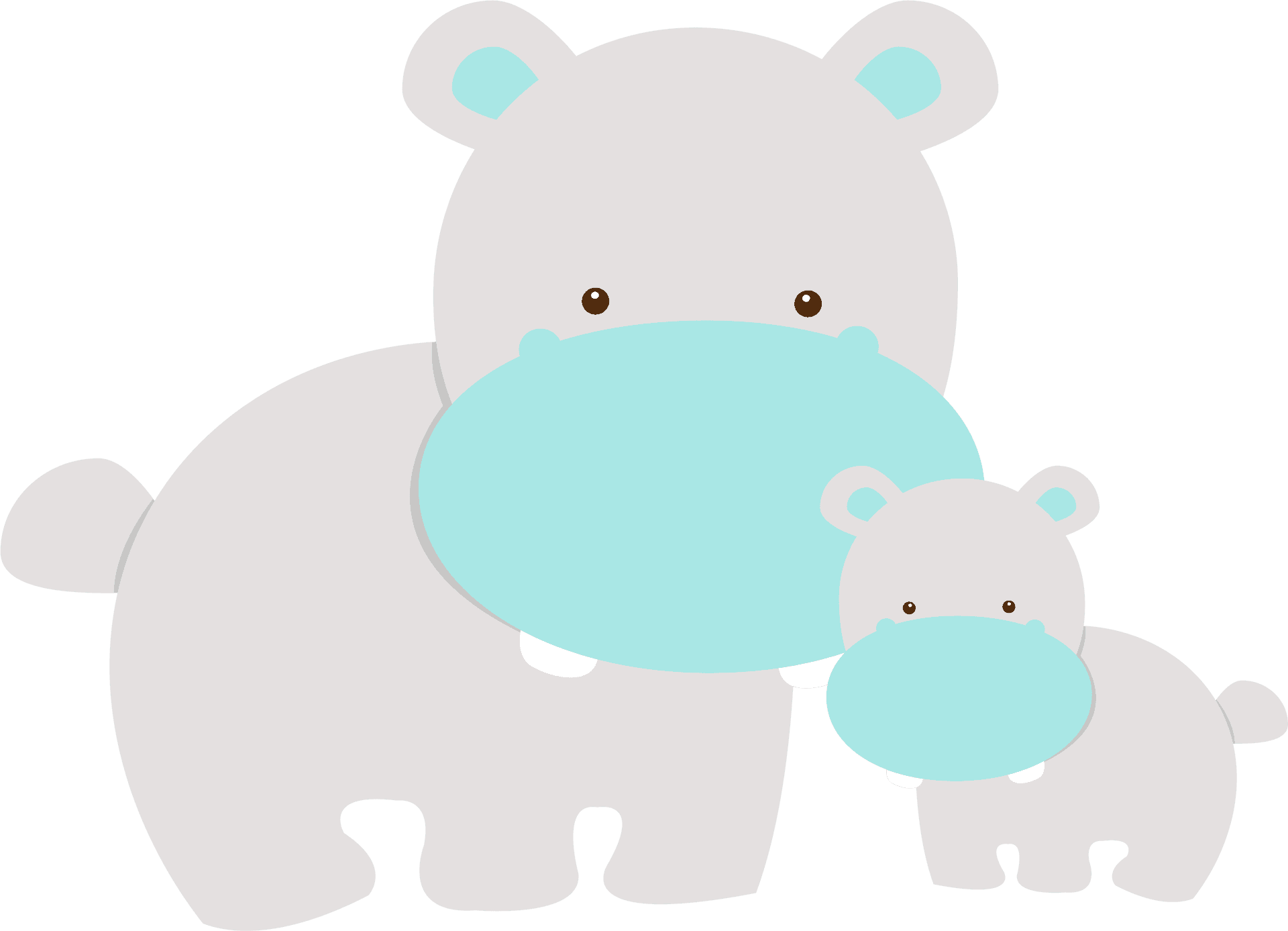 Cartoon Hippoand Baby PNG