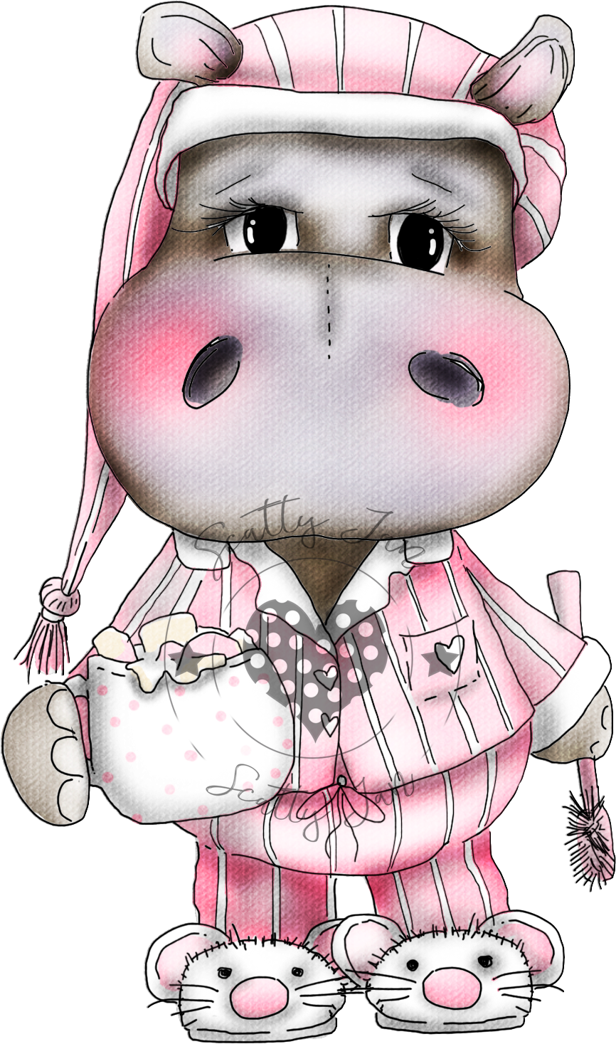 Cartoon Hippoin Pajamas Holding Mug PNG