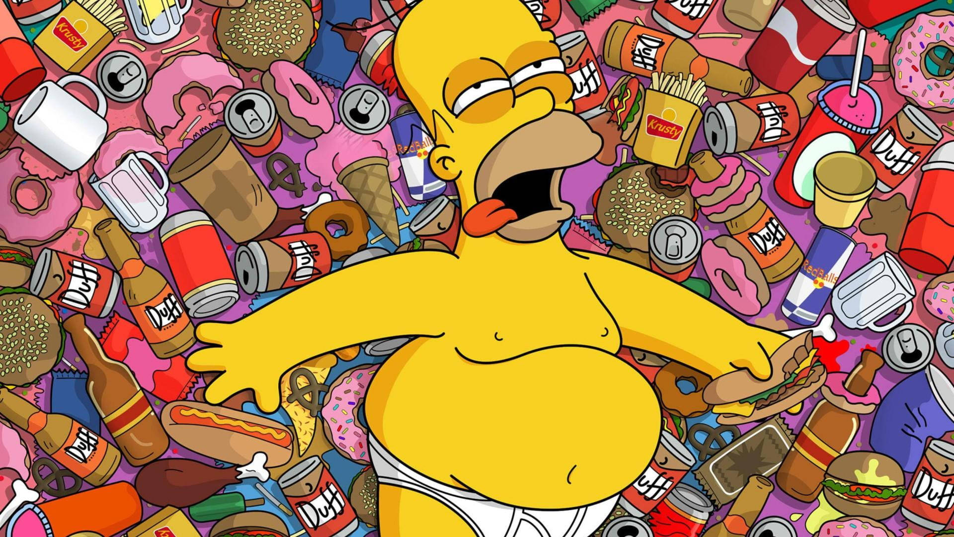 Tegnefilm Homer Simpson spiser en donut Wallpaper