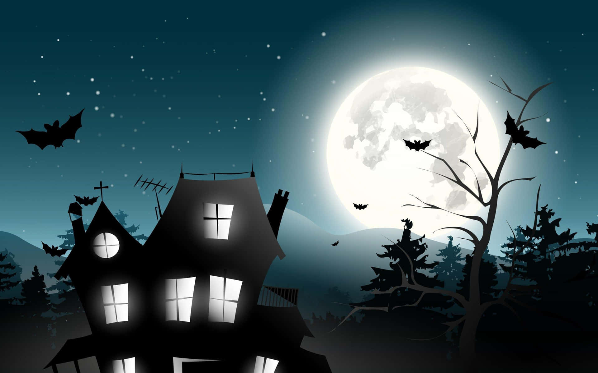 Spooky Cartoon Horror Scene Wallpaper