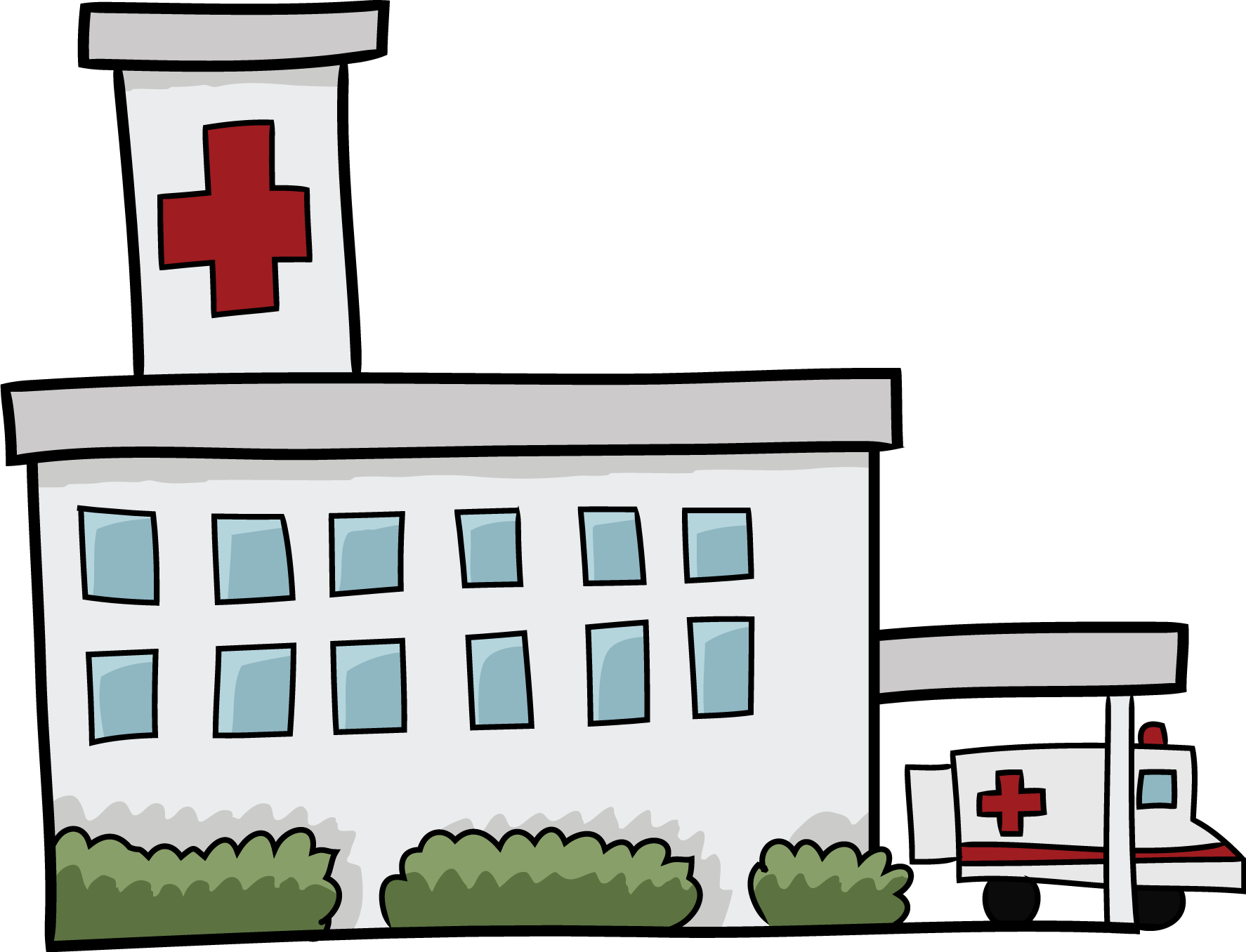 Cartoon Hospital Buildingand Ambulance PNG