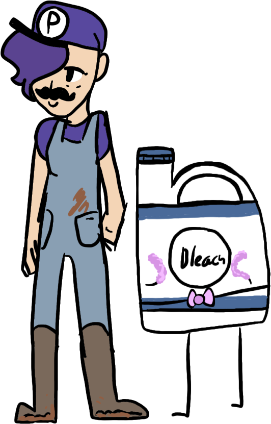 Cartoon Janitor With Bleach Bottle PNG