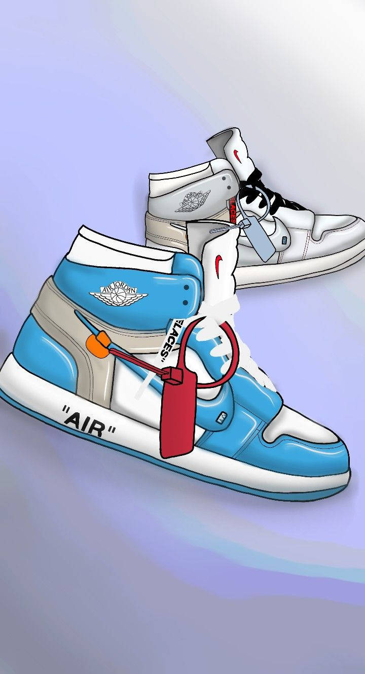 Cartoon Jordan Shoes Blue Off-white Wallpaper