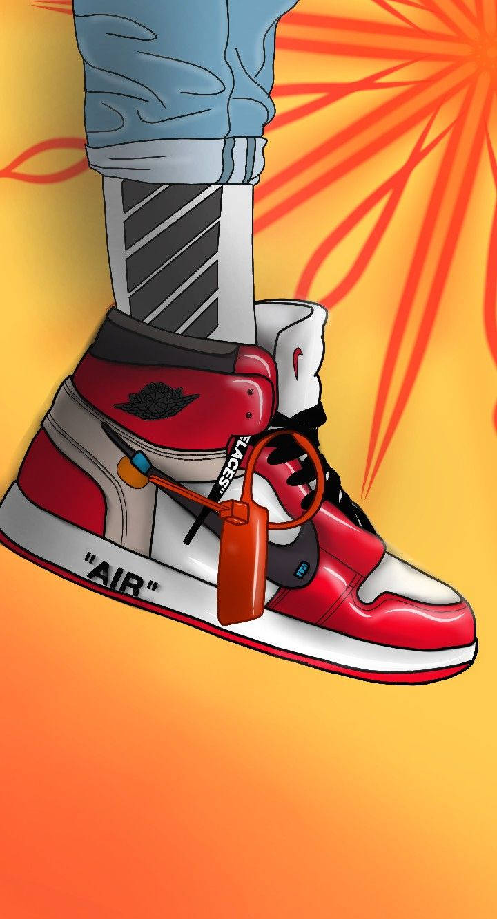 Cartoon Jordan Shoes On Orange Background Wallpaper
