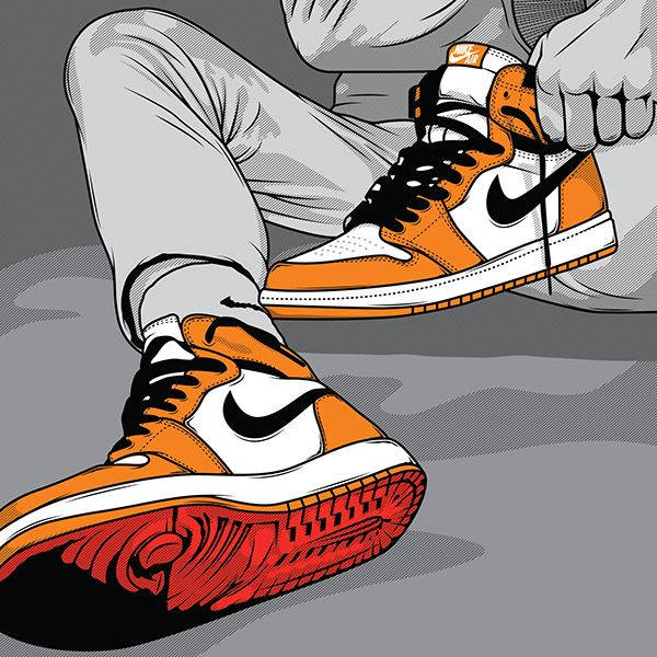 Cartoon Jordan Shoes Orange Black White Wallpaper