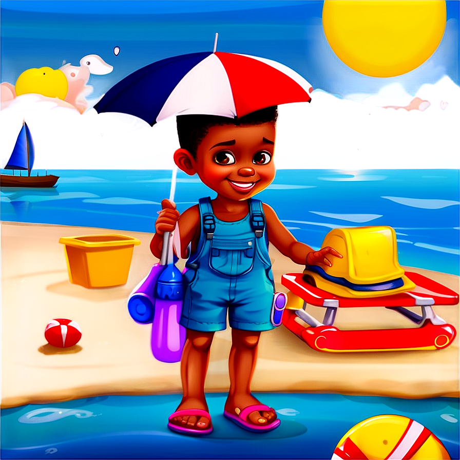 Cartoon Kid At The Beach Png Ejd43 PNG