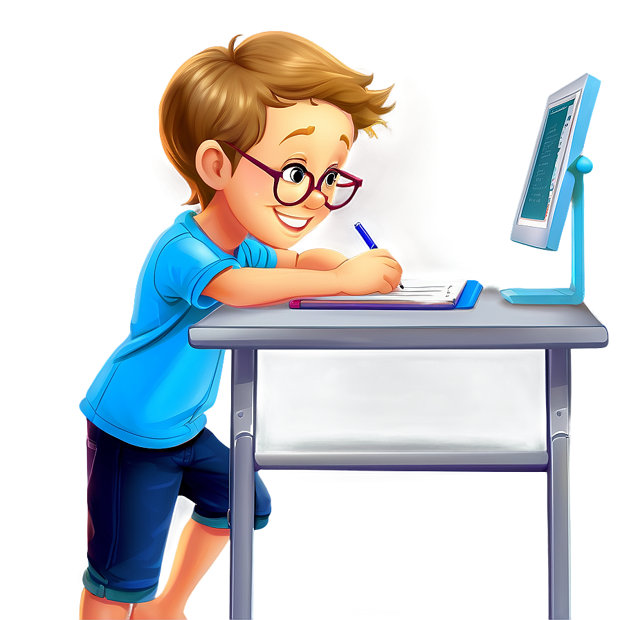 Cartoon Kid Doing Homework Png 06132024 PNG