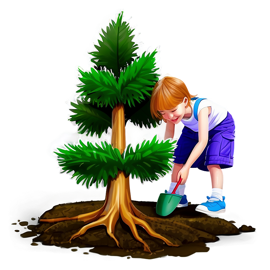 Cartoon Kid Planting Tree Png 06132024 PNG