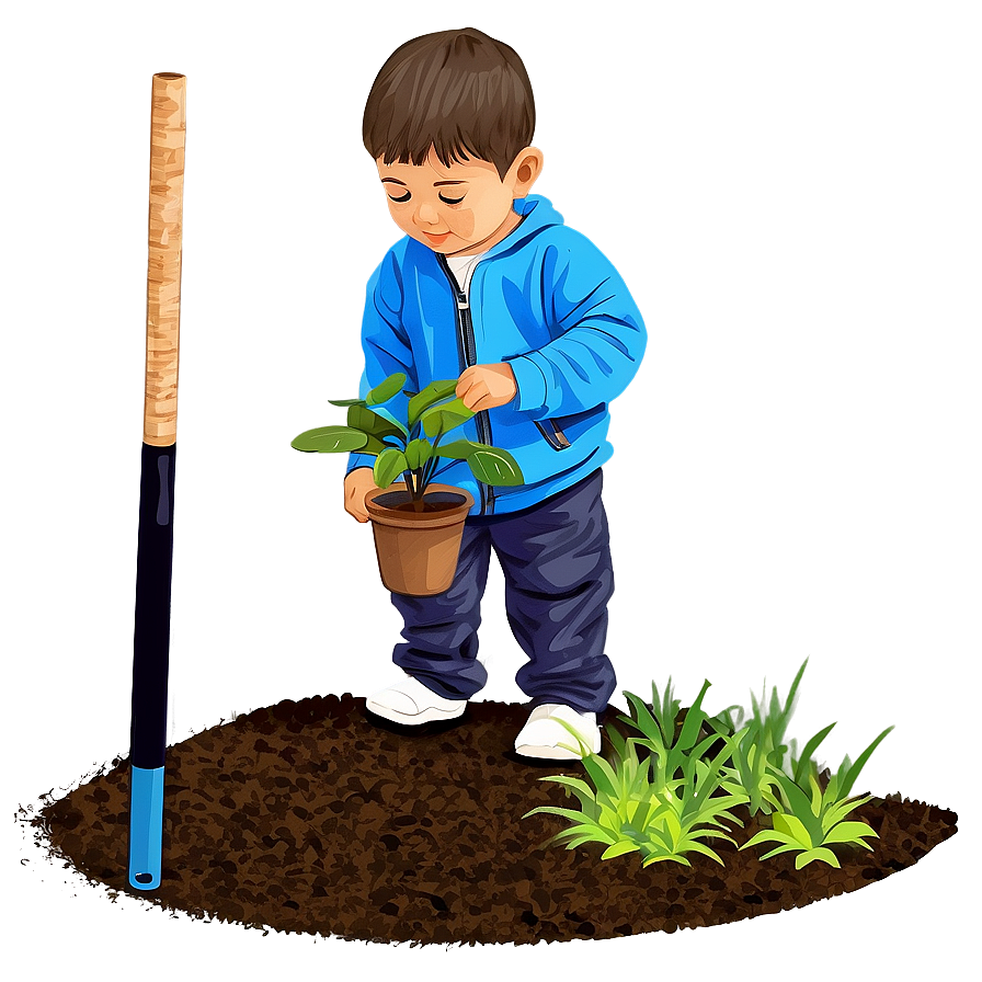 Cartoon Kid Planting Tree Png 93 PNG