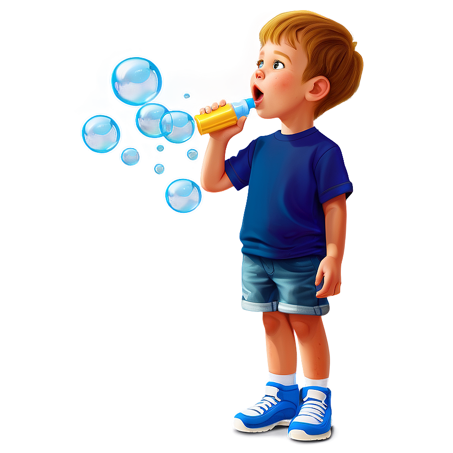 Cartoon Kid With Bubble Blower Png 18 PNG