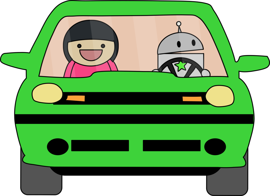 Cartoon Kidand Robot Driving Car PNG
