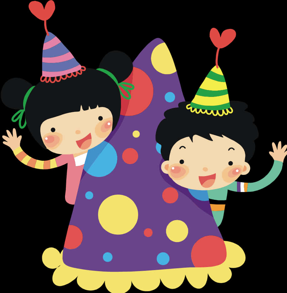 Cartoon Kids Celebrating Birthday Party PNG
