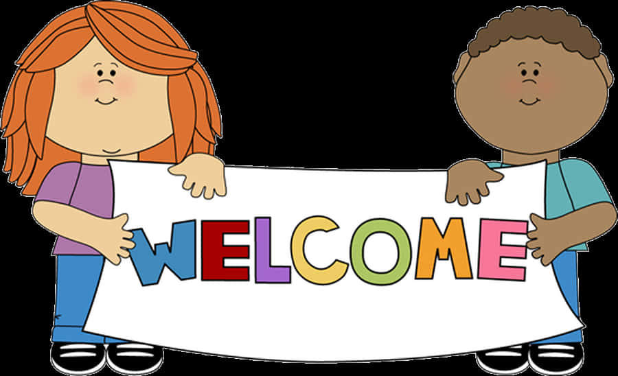 Cartoon Kids Holding Welcome Sign PNG