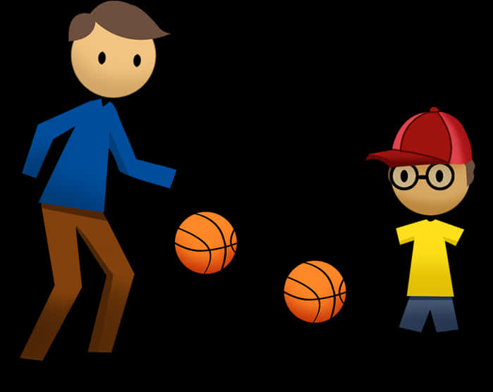Cartoon Kids Playing Basketball PNG
