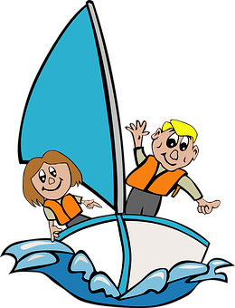 Cartoon Kids Sailing Adventure PNG
