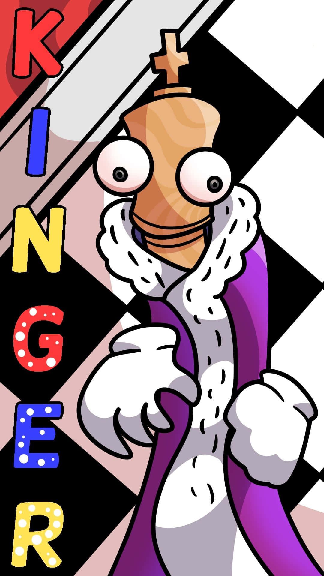 Cartoon King Character Checkerboard Background Wallpaper