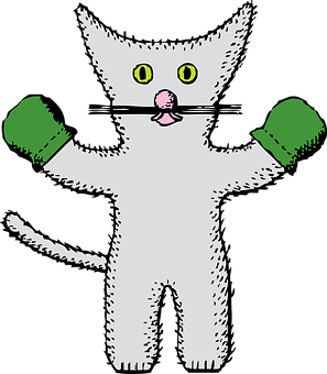 Cartoon Kitten Boxing Gloves PNG