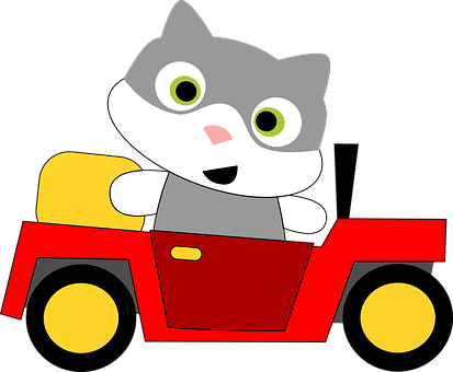 Cartoon Kitten Driving Toy Car PNG