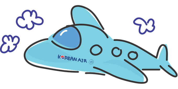 Cartoon Korean Air Plane Illustration PNG