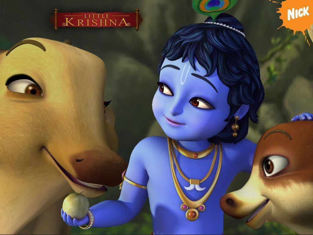 Download Cartoon Krishna And Animals Wallpaper | Wallpapers.com