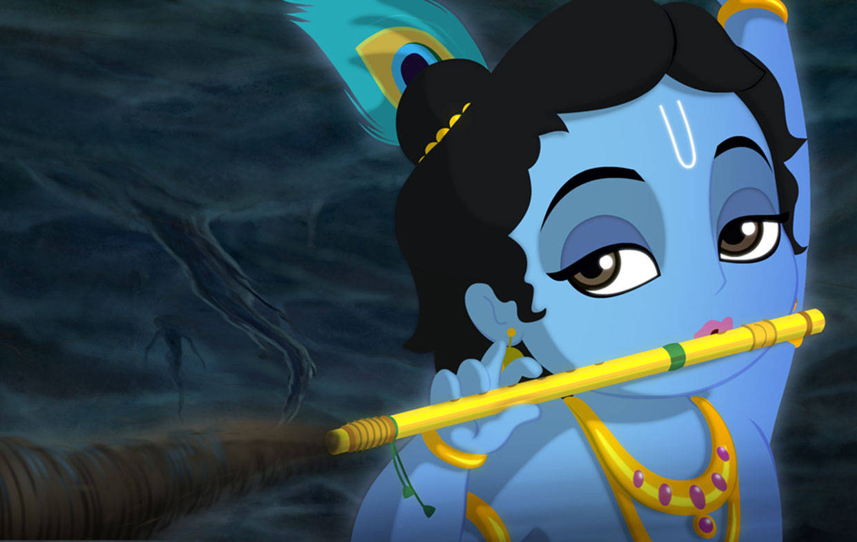 Download Cartoon Krishna Flute Power Wallpaper 