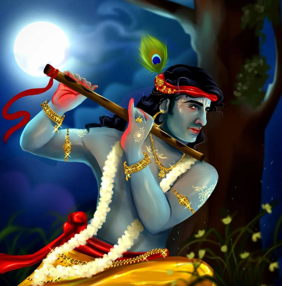 Cartelde Krishna Dios De Dibujos Animados Fondo de pantalla