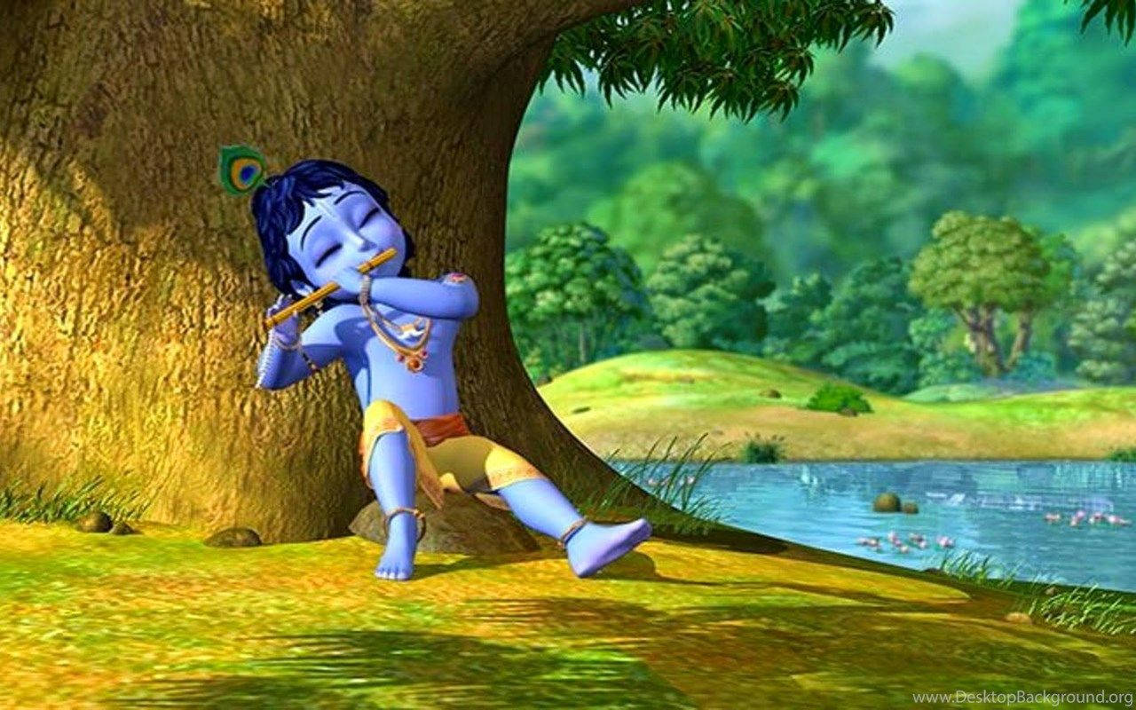 Download Cartoon Krishna With Flute Wallpaper 