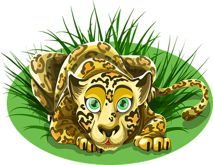 Cartoon Leopard Restingin Grass PNG